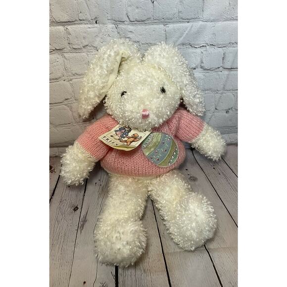 1985 AMC Best Friends White Rabbit 15" Plush w/ Pink Sweater Easter Egg with Tag - Picture 1 of 6